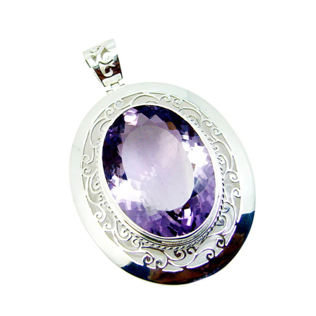 Riyo Beauteous Gems Oval Faceted Purple Amethyst Silver Pendant Gift For Wife