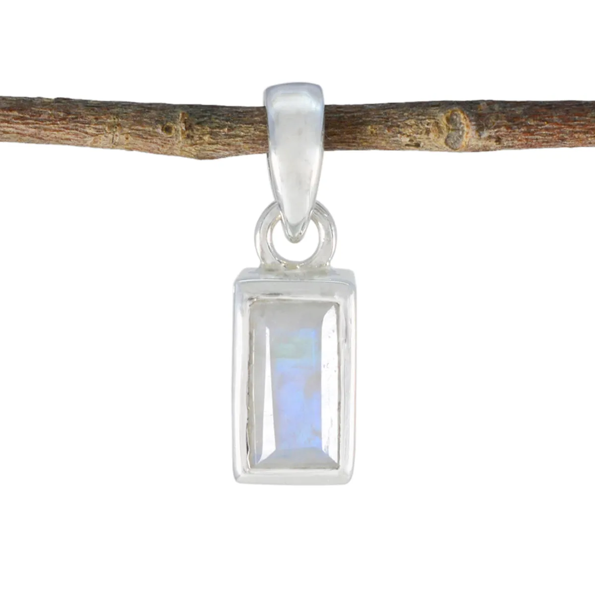 Riyo Beauteous Gemstone Baguette Faceted White Rainbow Moonstone 971 Sterling Silver Pendant Gift For Teachers Day