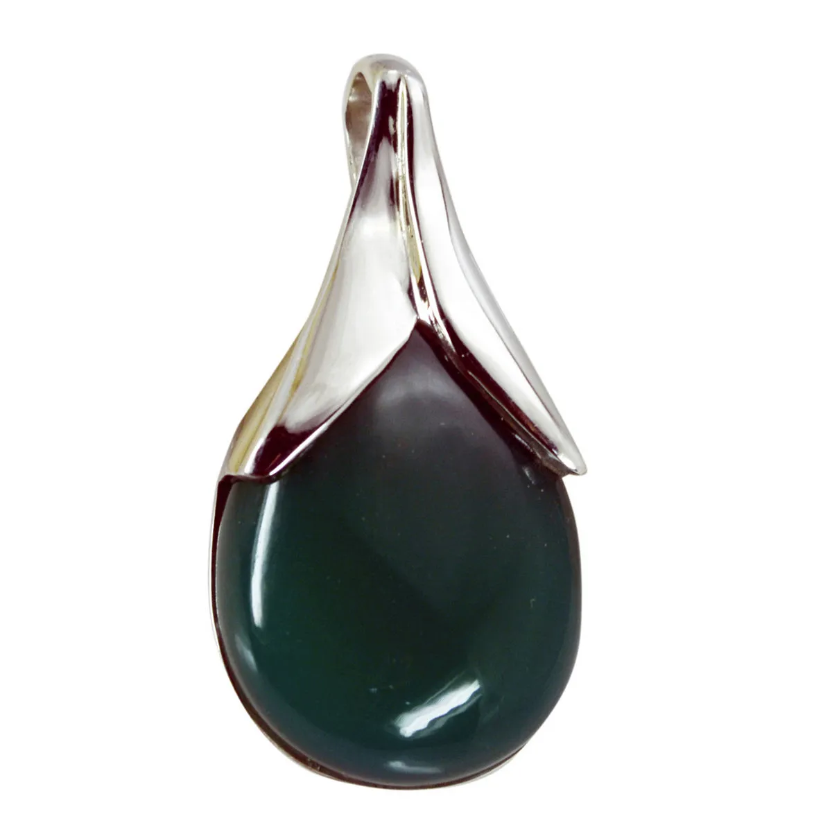 Riyo Beddable Gemstone Pear Cabochon Green Green Onyx 1157 Sterling Silver Pendant Gift For Birthday