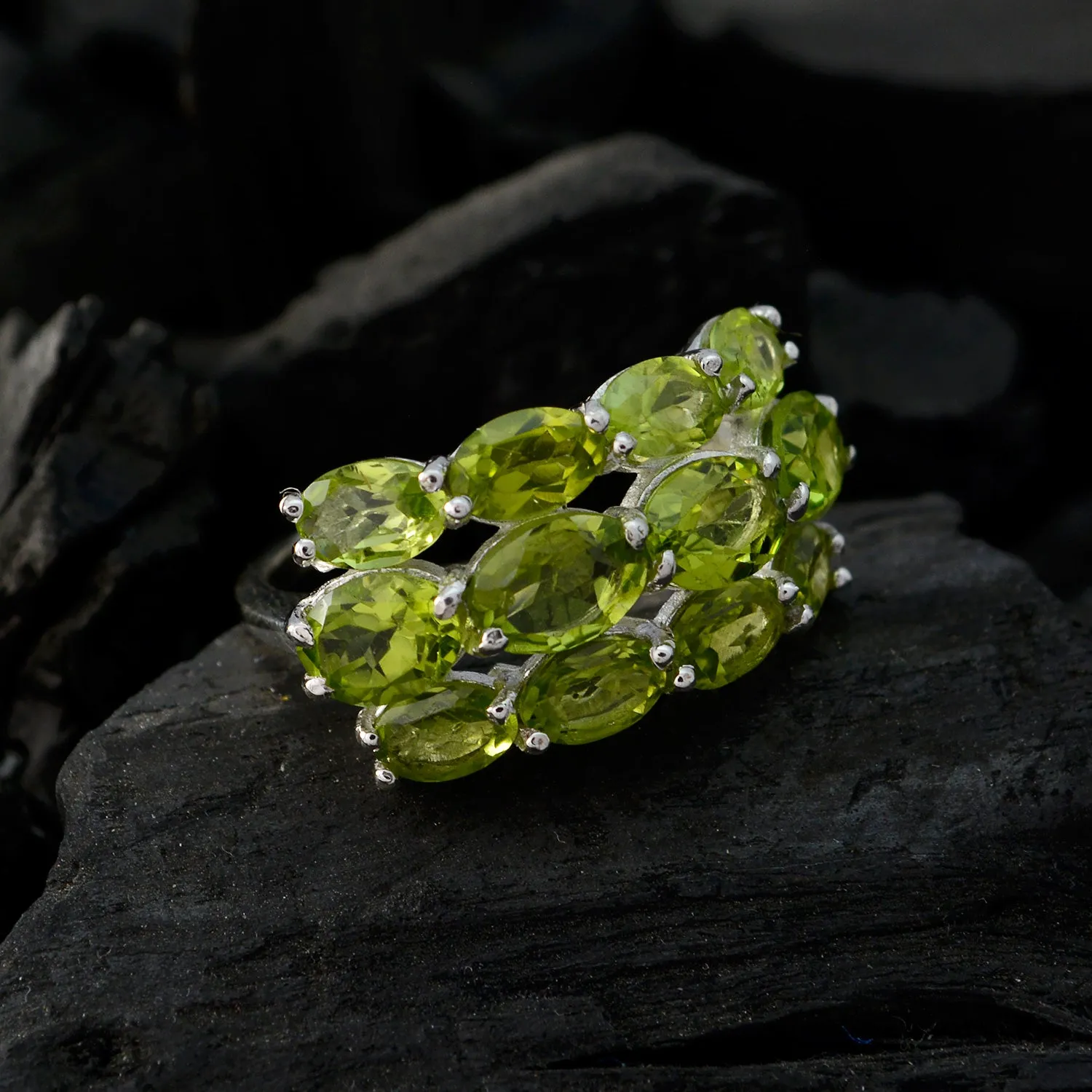 Riyo Bonny Stone Peridot Solid Silver Rings Famous Jewelry Designers