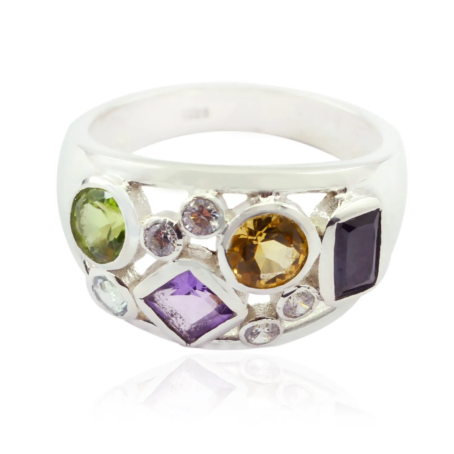 Riyo Designer Gemstone Multi Stone 925 Sterling Silver Rings B'Day