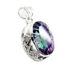 Riyo Elegant Gemstone Oval Faceted Multi Color Mystic Quartz 1166 Sterling Silver Pendant Gift For Good Friday