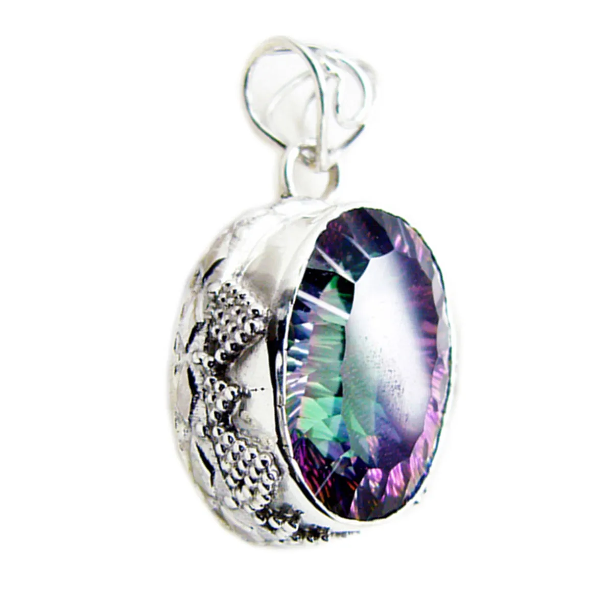 Riyo Elegant Gemstone Oval Faceted Multi Color Mystic Quartz 1166 Sterling Silver Pendant Gift For Good Friday