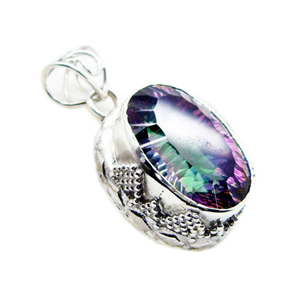 Riyo Elegant Gemstone Oval Faceted Multi Color Mystic Quartz 1166 Sterling Silver Pendant Gift For Good Friday