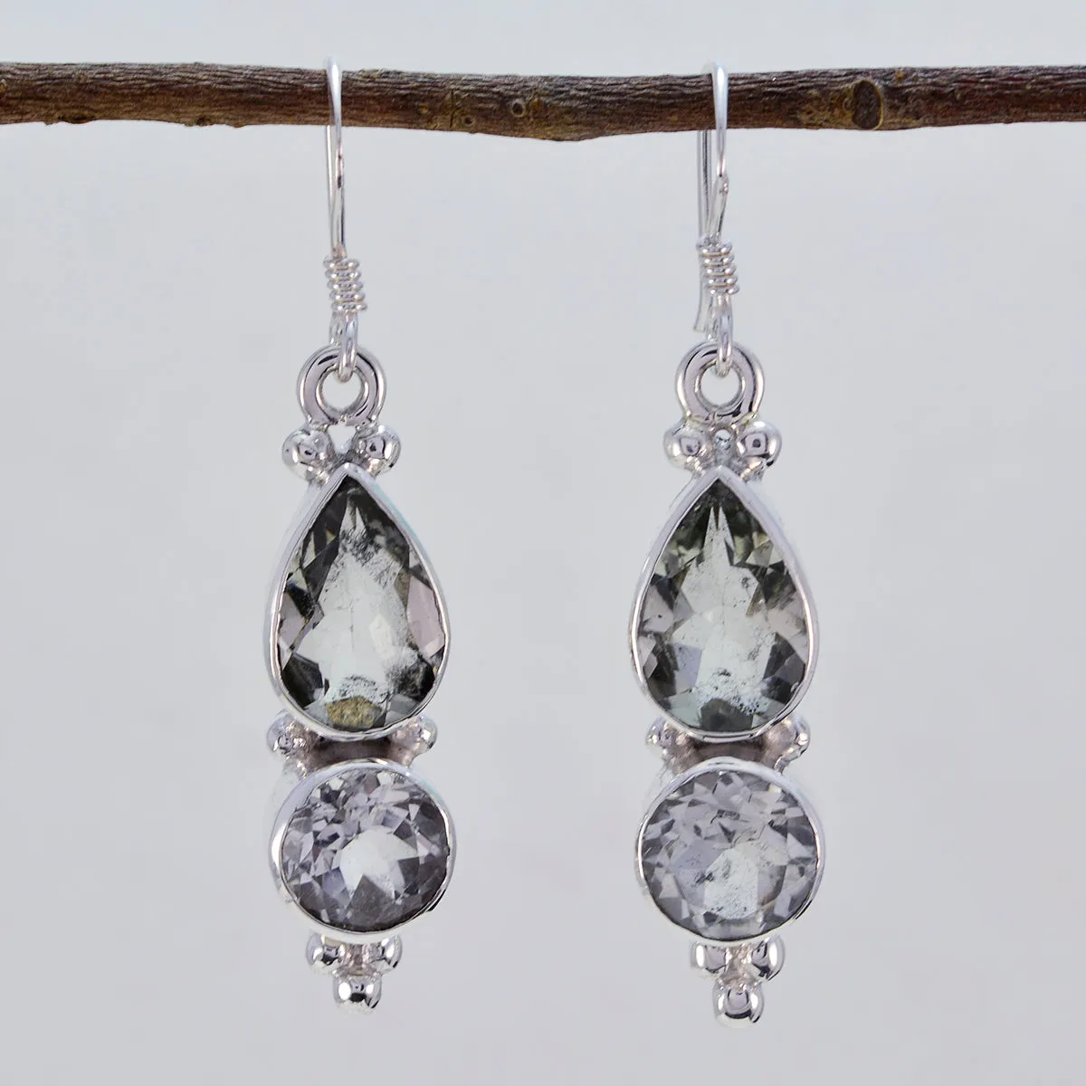 Riyo Genuine Gems multi shape Faceted Green Amethyst Silver Earring good Friday gift