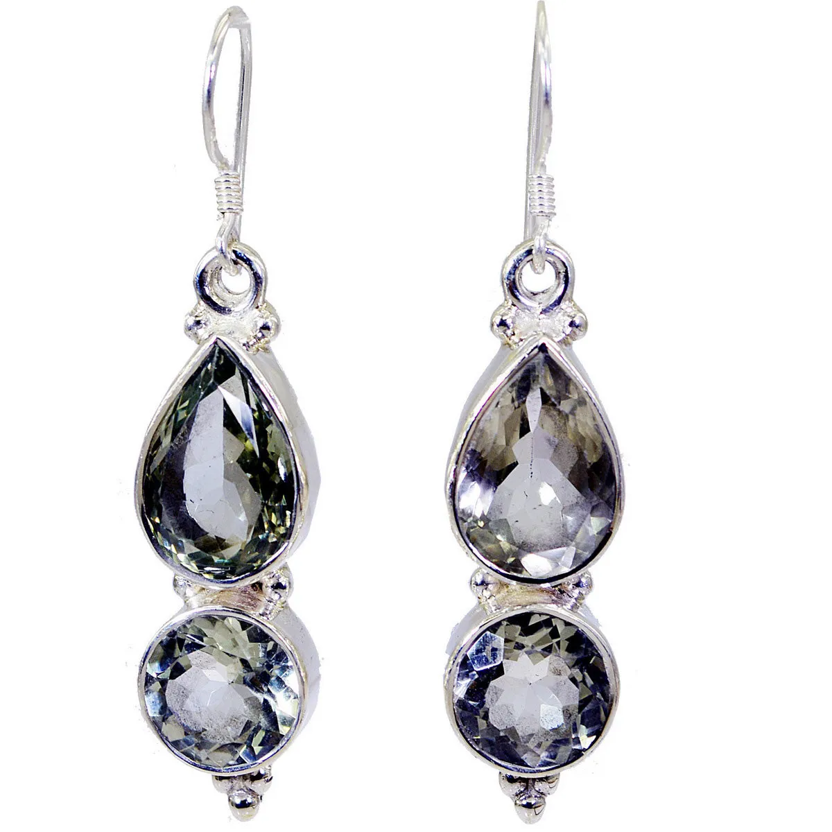 Riyo Genuine Gems multi shape Faceted Green Amethyst Silver Earring good Friday gift