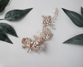 Rose Gold Crystal Floral Bridal Hair Clip