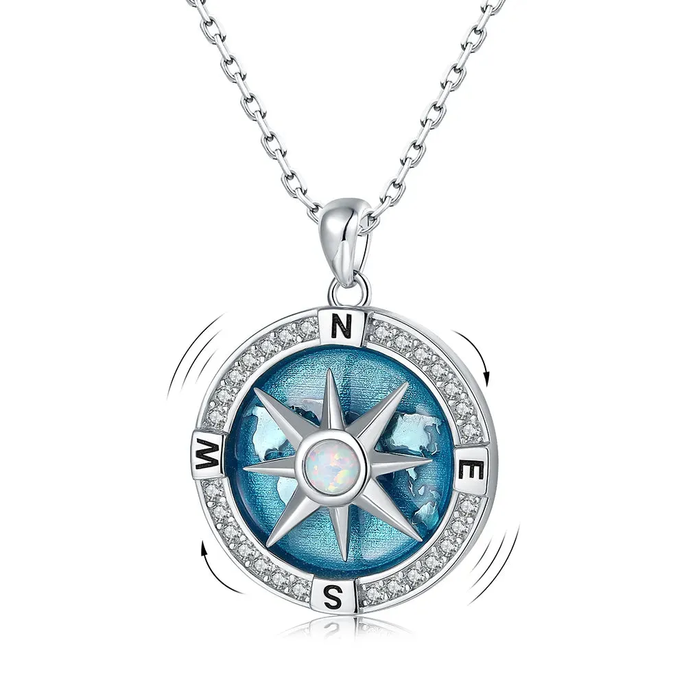 Rotatable Compass Nautical Pendant 925 Sterling Silver Necklace