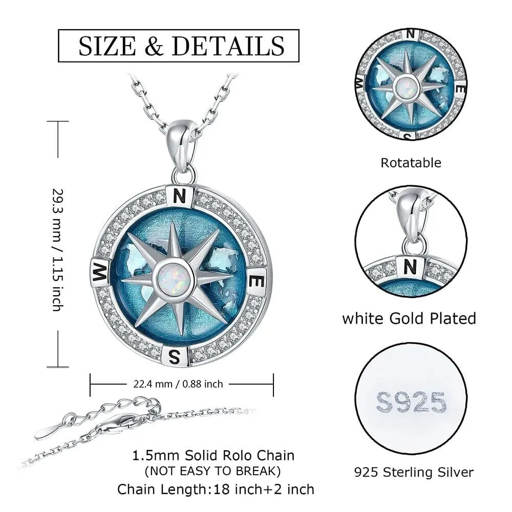 Rotatable Compass Nautical Pendant 925 Sterling Silver Necklace