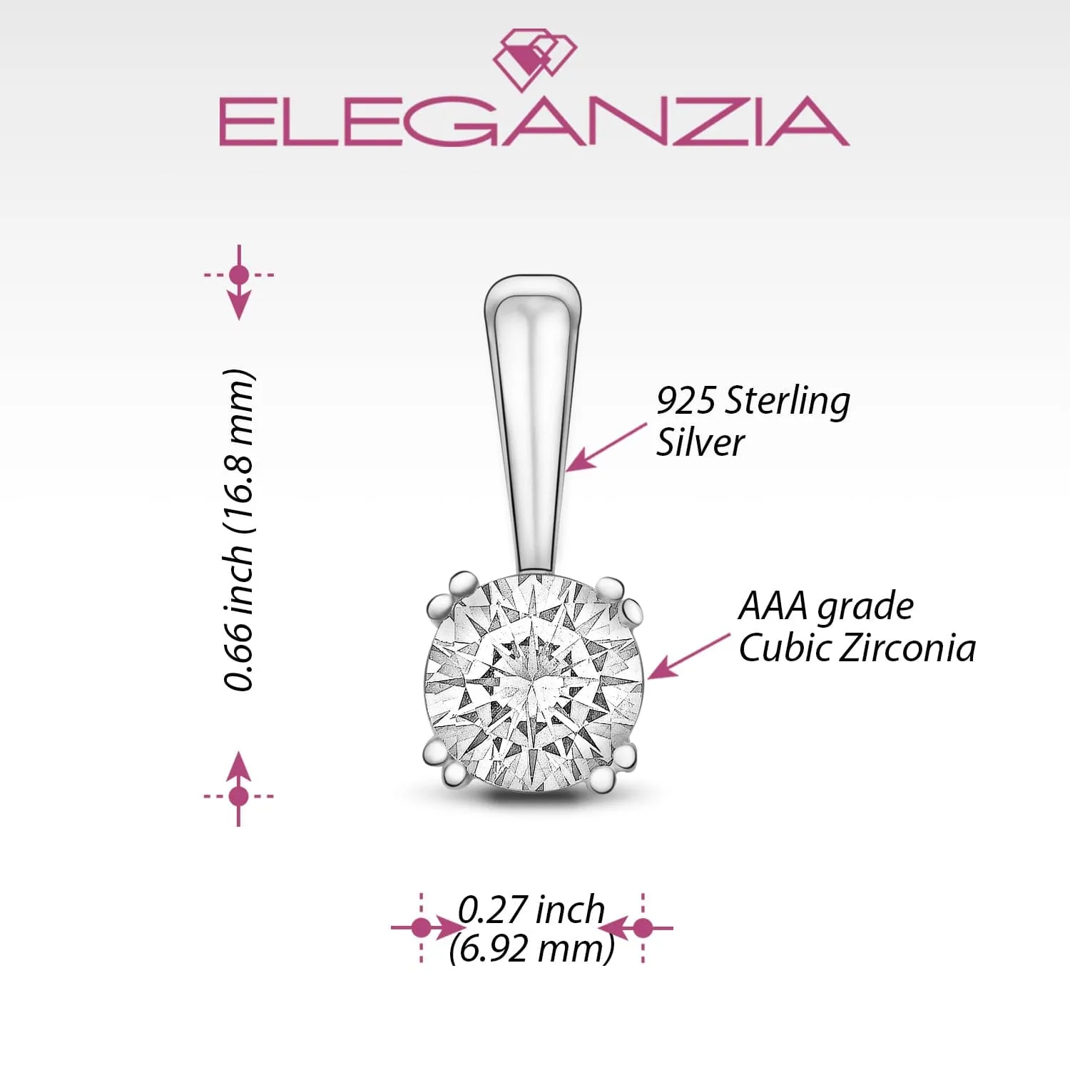 Round Cubic Zirconia Solitaire Pendant Silver