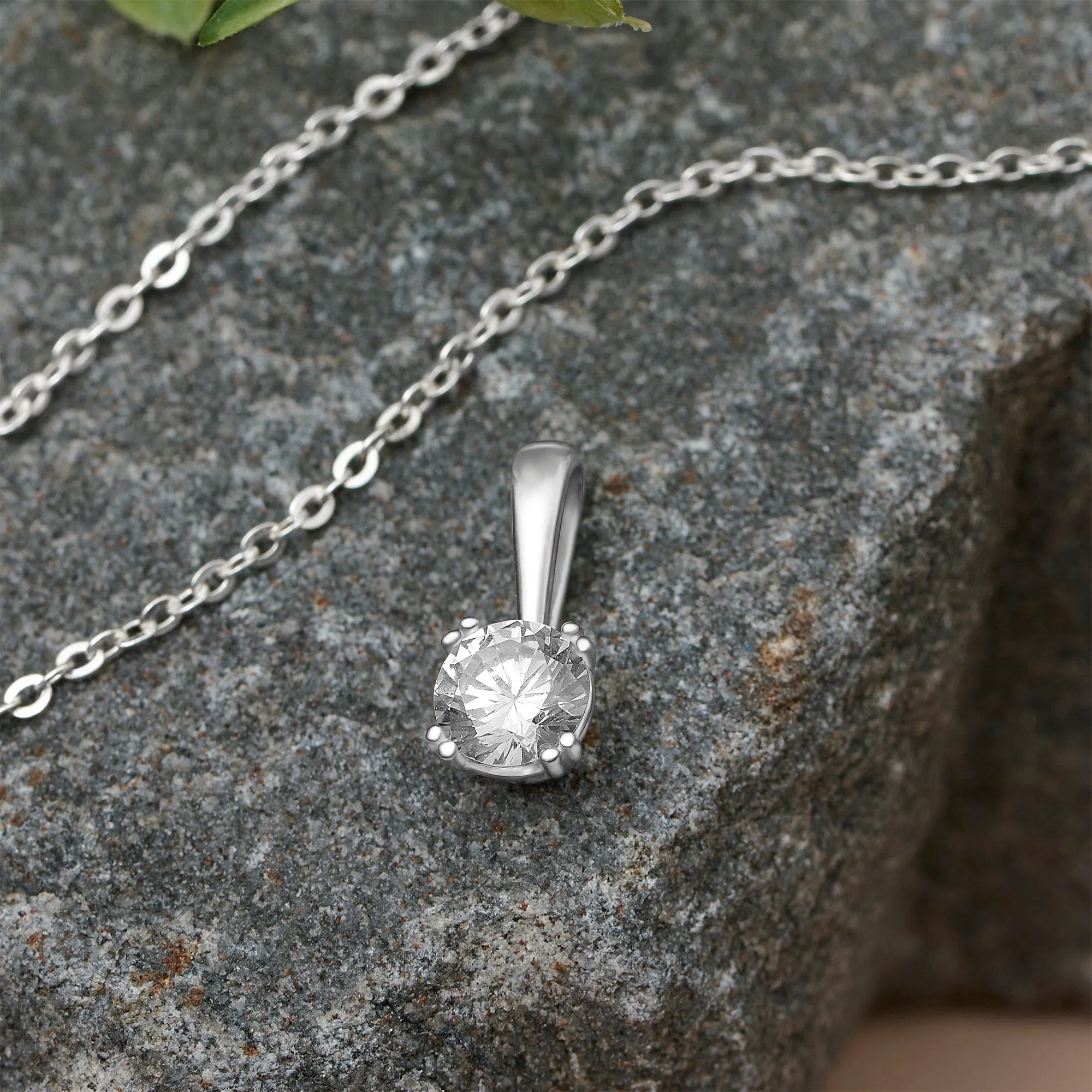 Round Cubic Zirconia Solitaire Pendant Silver