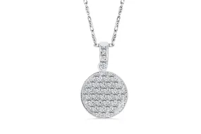 Round Pave Set Diamond Pendant 0.49 CT TW 14K White Gold DPEN023