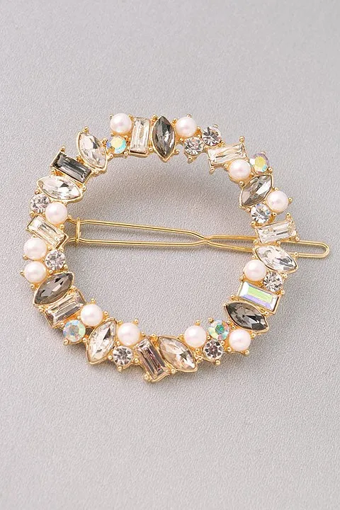 Round Rhinestone Hair Clip