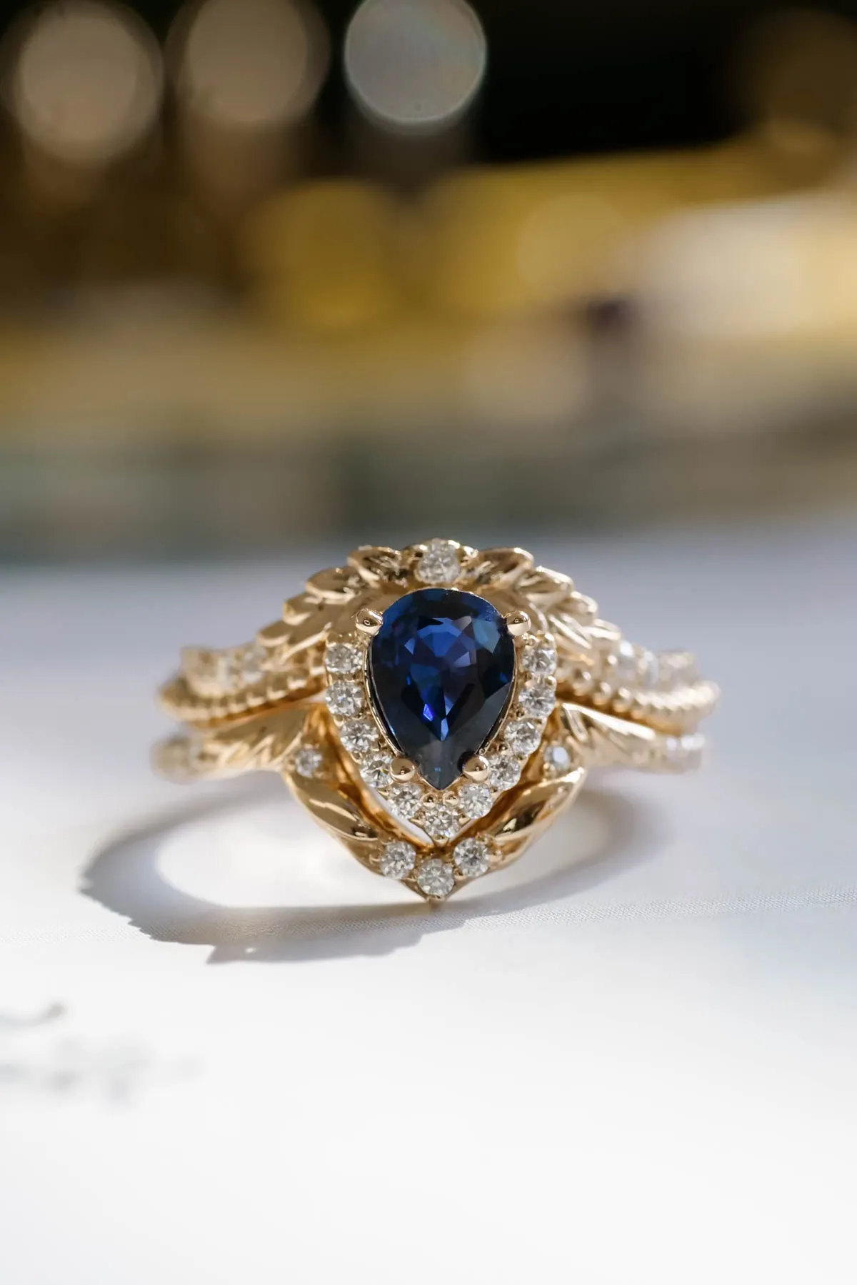 Royal blue sapphire engagement ring set, gorgeous diamond bridal ring set / Lyonella