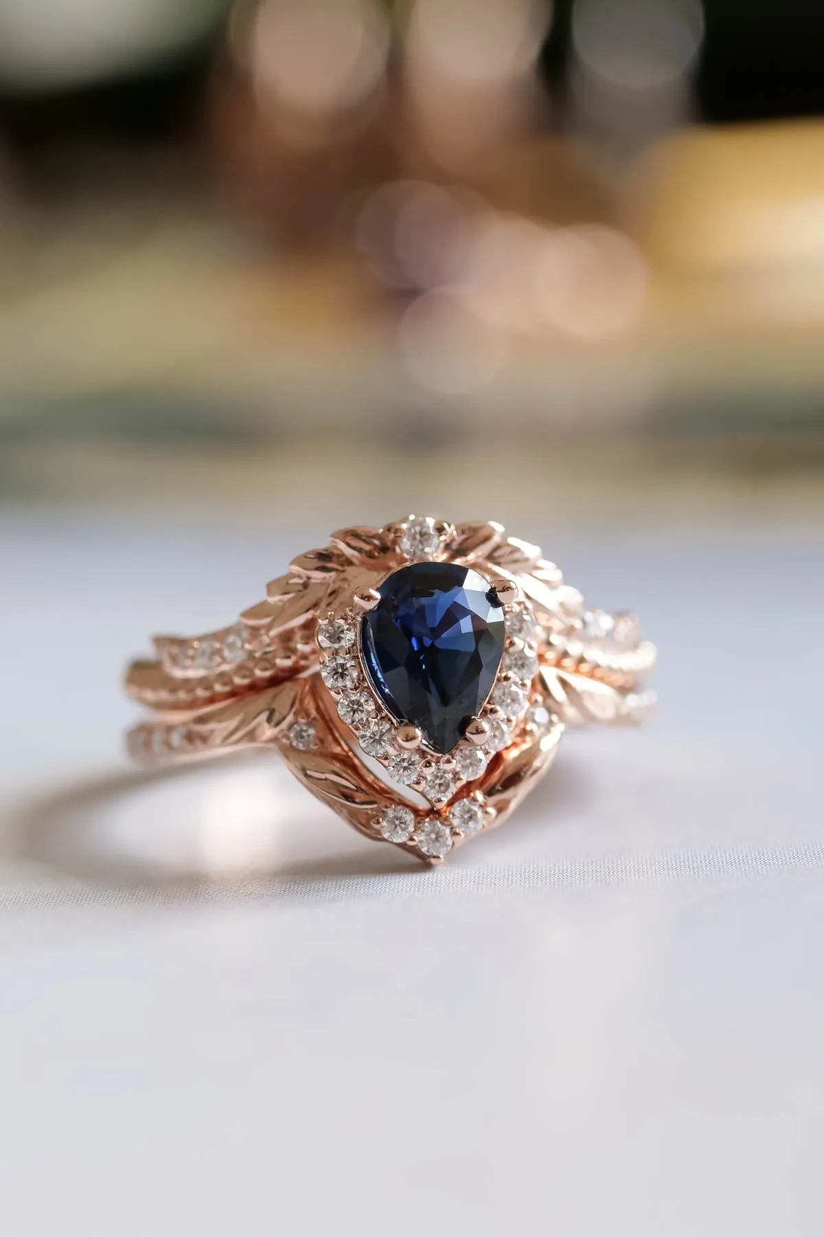 Royal blue sapphire engagement ring set, gorgeous diamond bridal ring set / Lyonella