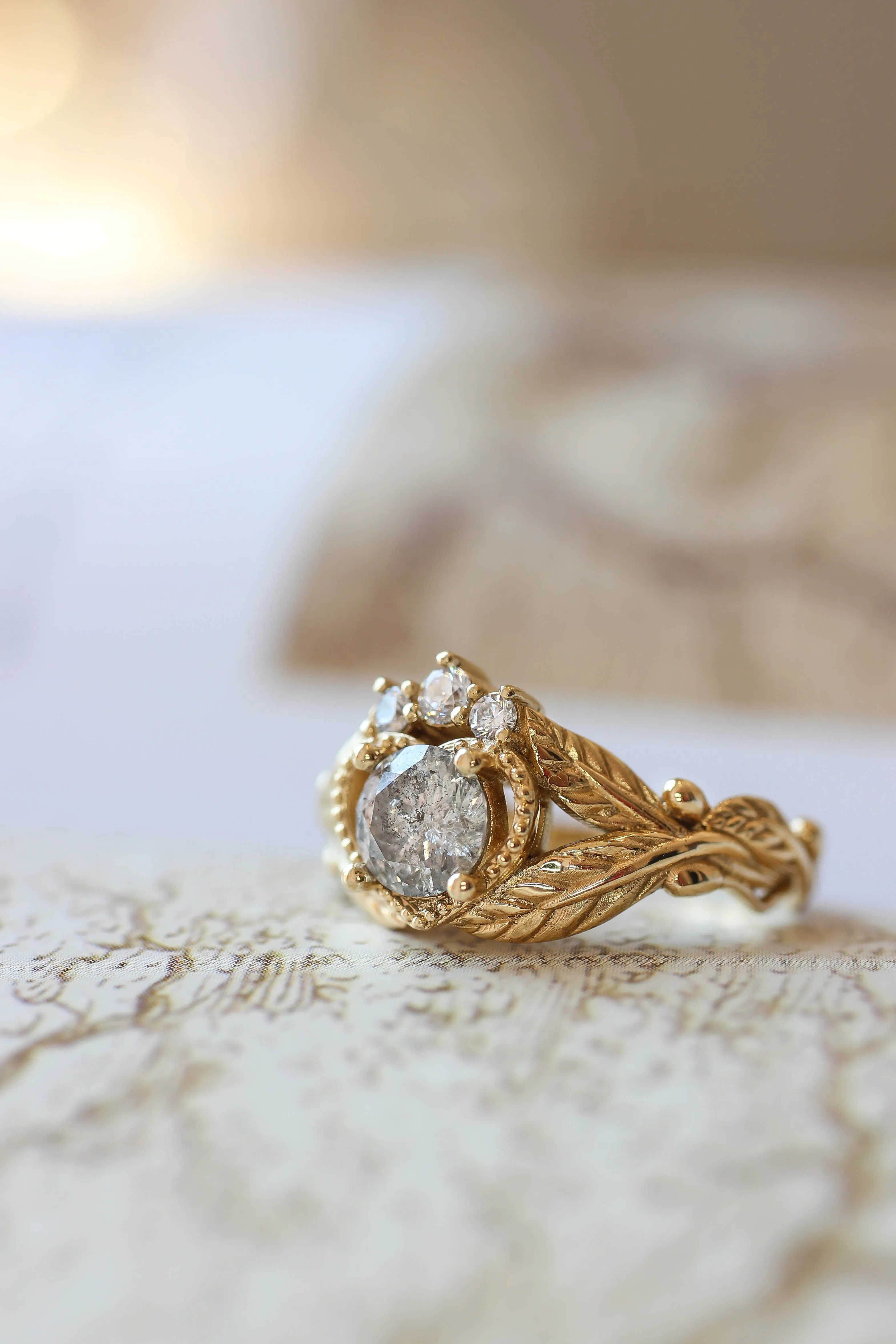 Salt and pepper diamond engagement ring, alternative Claddagh ring