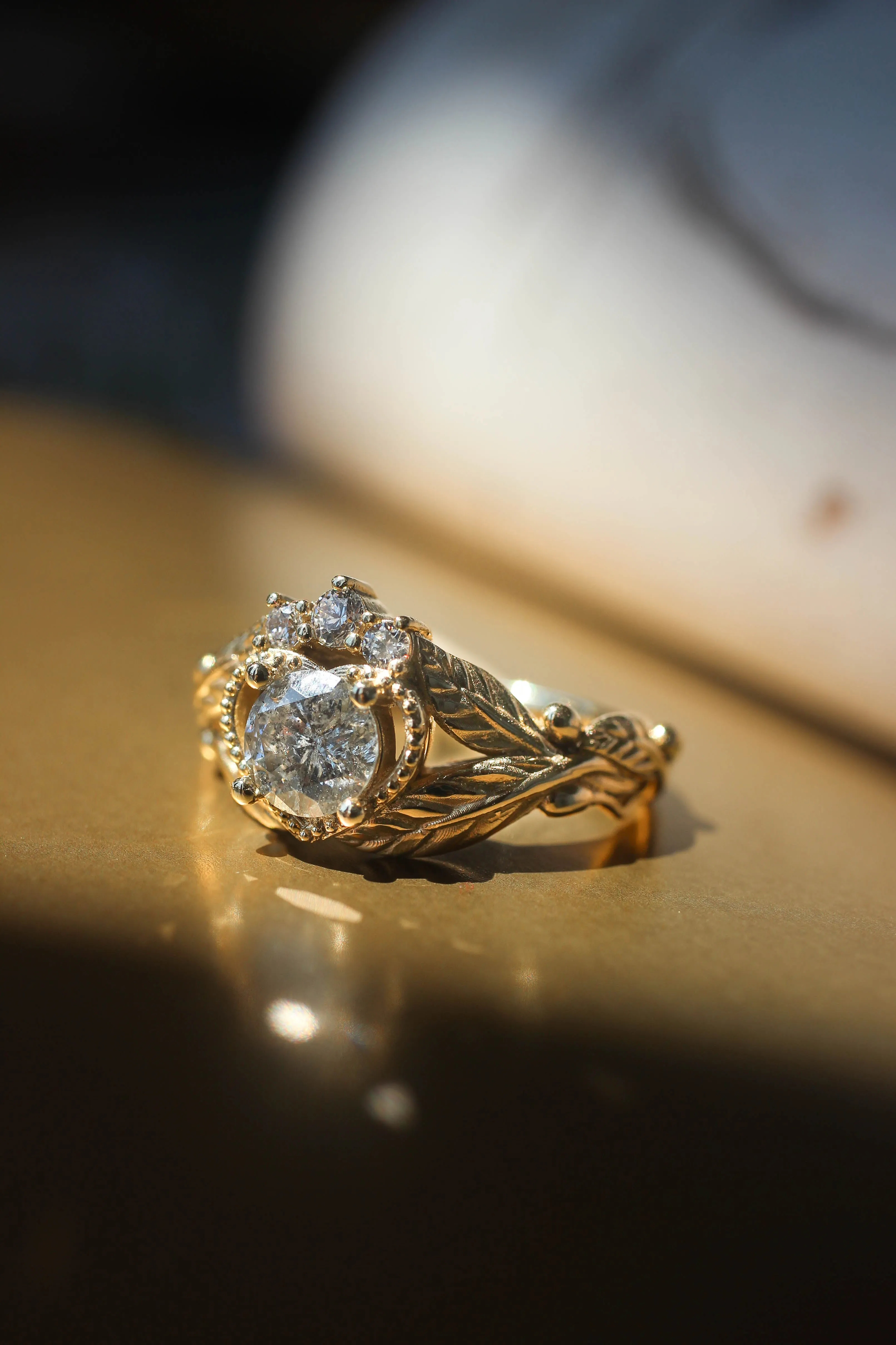 Salt and pepper diamond engagement ring, alternative Claddagh ring