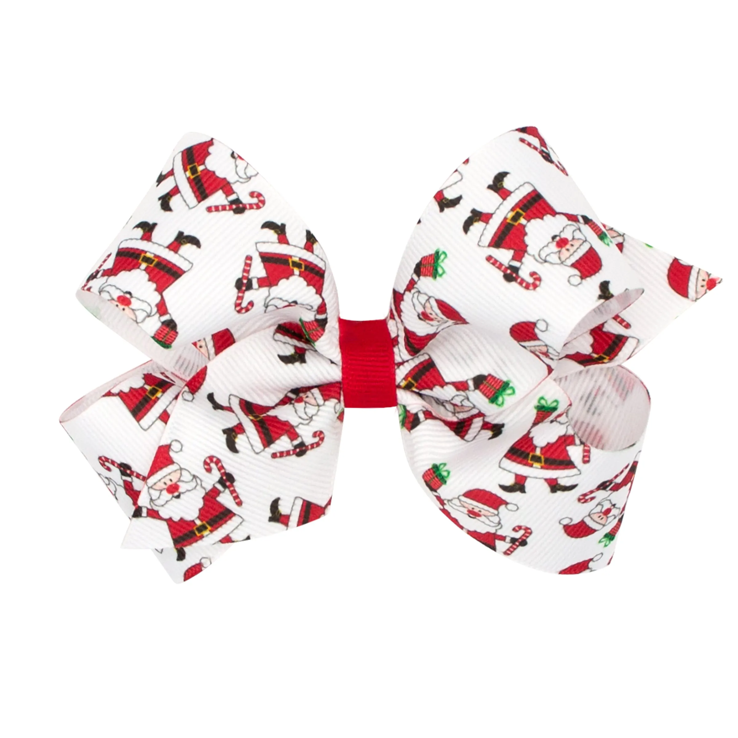 Santa Printed Grosgrain Hair Bow on Clippie