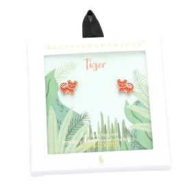 Secret Box Enamel Metal Tiger Stud Earrings