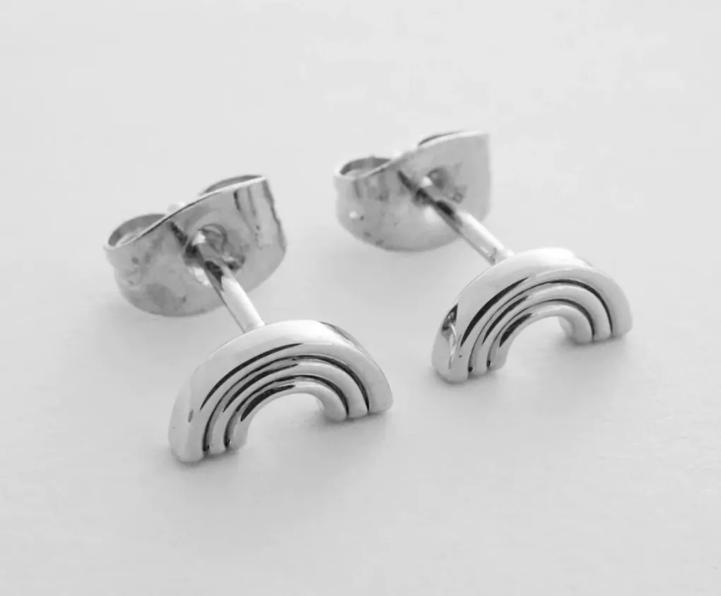 Silver Rainbow Stud Earrings