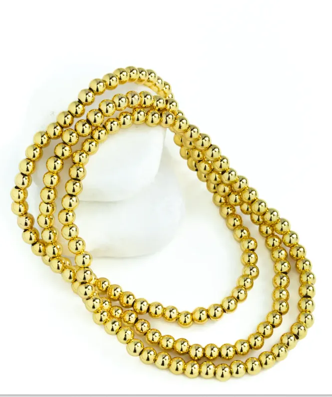 Single 4mm Beaded Stretch Bracelet - Gold