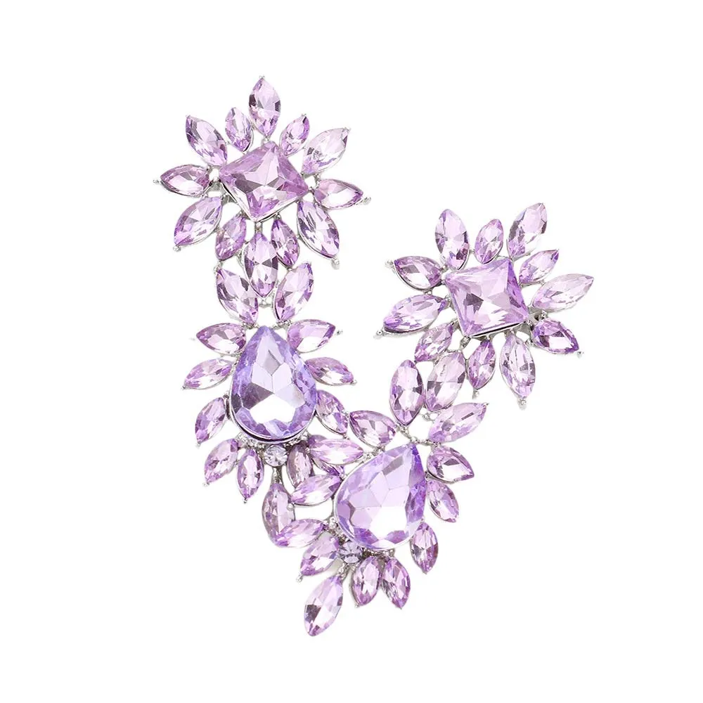 Square Teardrop Marquise Stone Cluster Evening Earrings