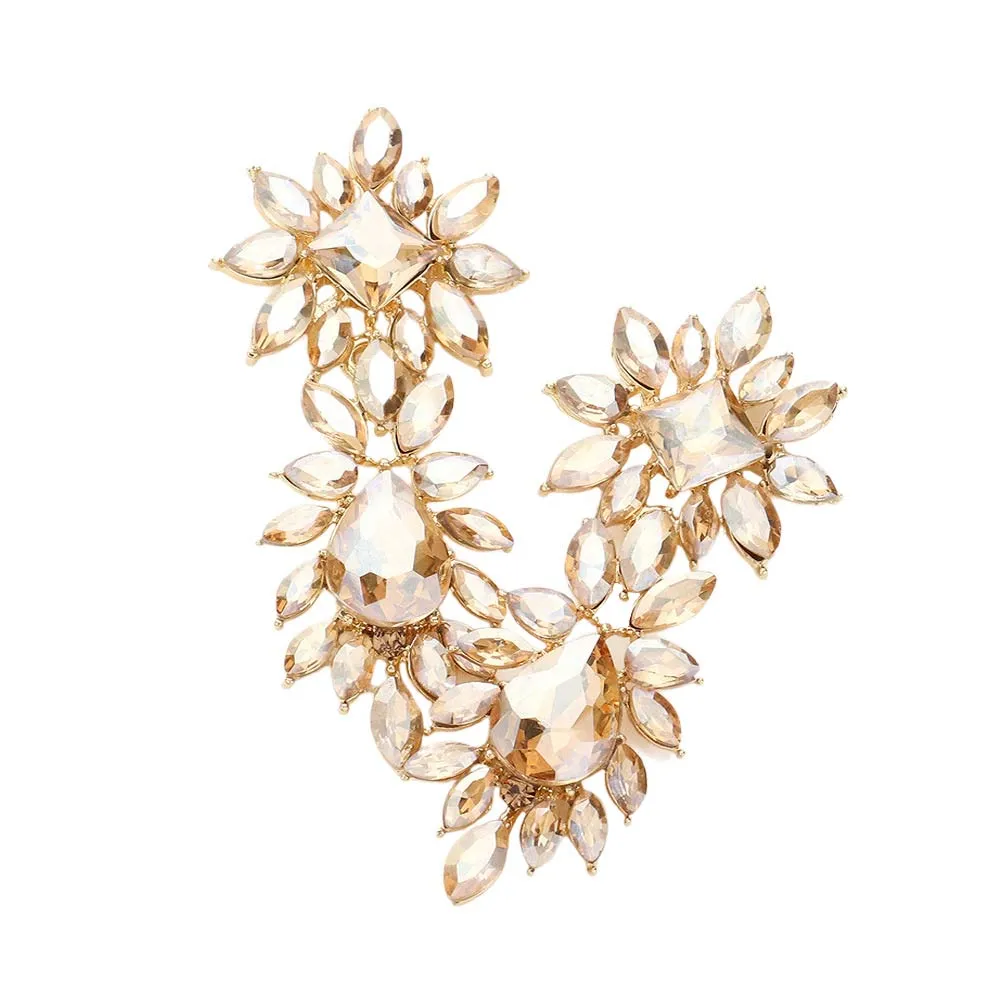 Square Teardrop Marquise Stone Cluster Evening Earrings