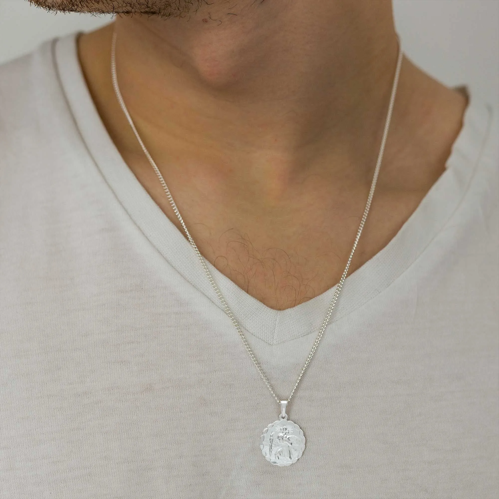 St. Christopher Ellipse Necklace (Cast Sterling Silver)