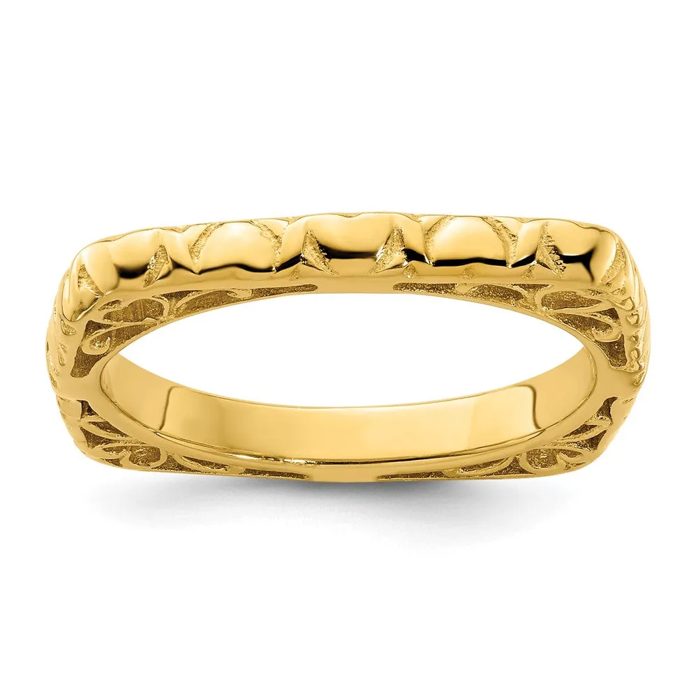 Stackable Expressions Polished Gold-Plated Square Ring in Sterling Silver