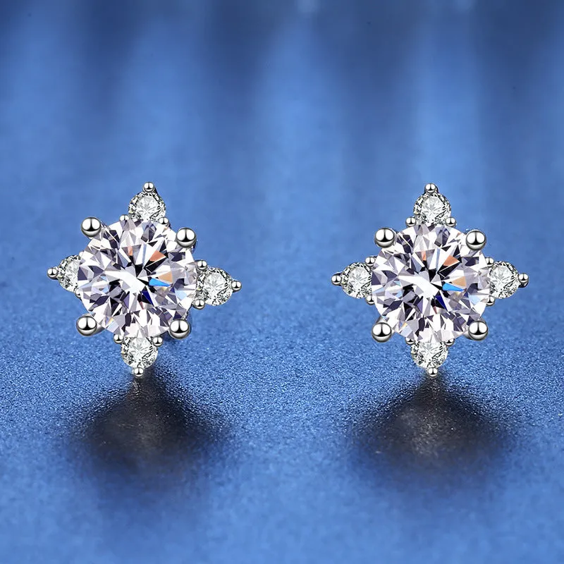 Sterling Silver Diamond Moissanite Stud Earrings