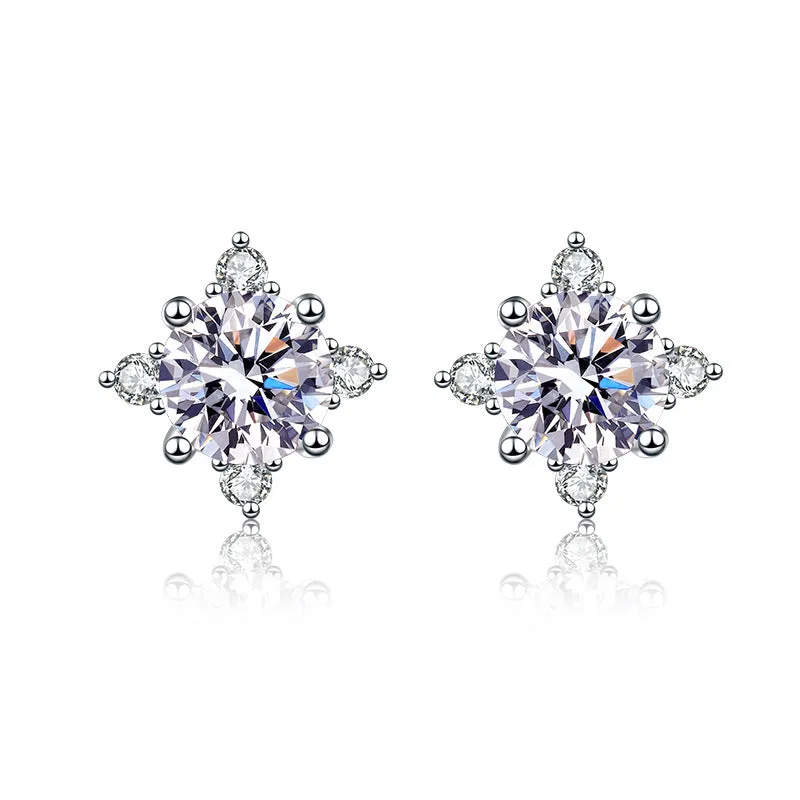 Sterling Silver Diamond Moissanite Stud Earrings