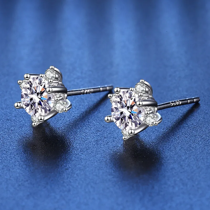 Sterling Silver Diamond Moissanite Stud Earrings