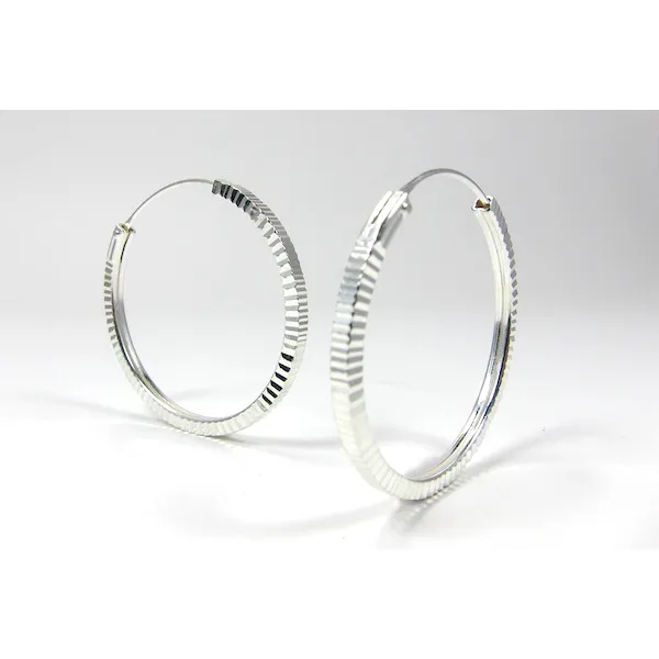 Sterling Silver Etched 31mm Hoop Earrings