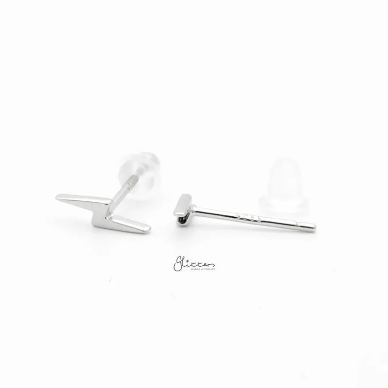 Sterling Silver Lightning Bolt Stud Earrings - Silver