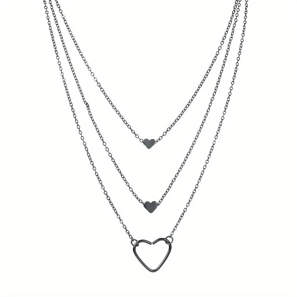 Stylish Alloy Heart Pendant Multilayer Stacking Ladies Necklace Jewelry Gift