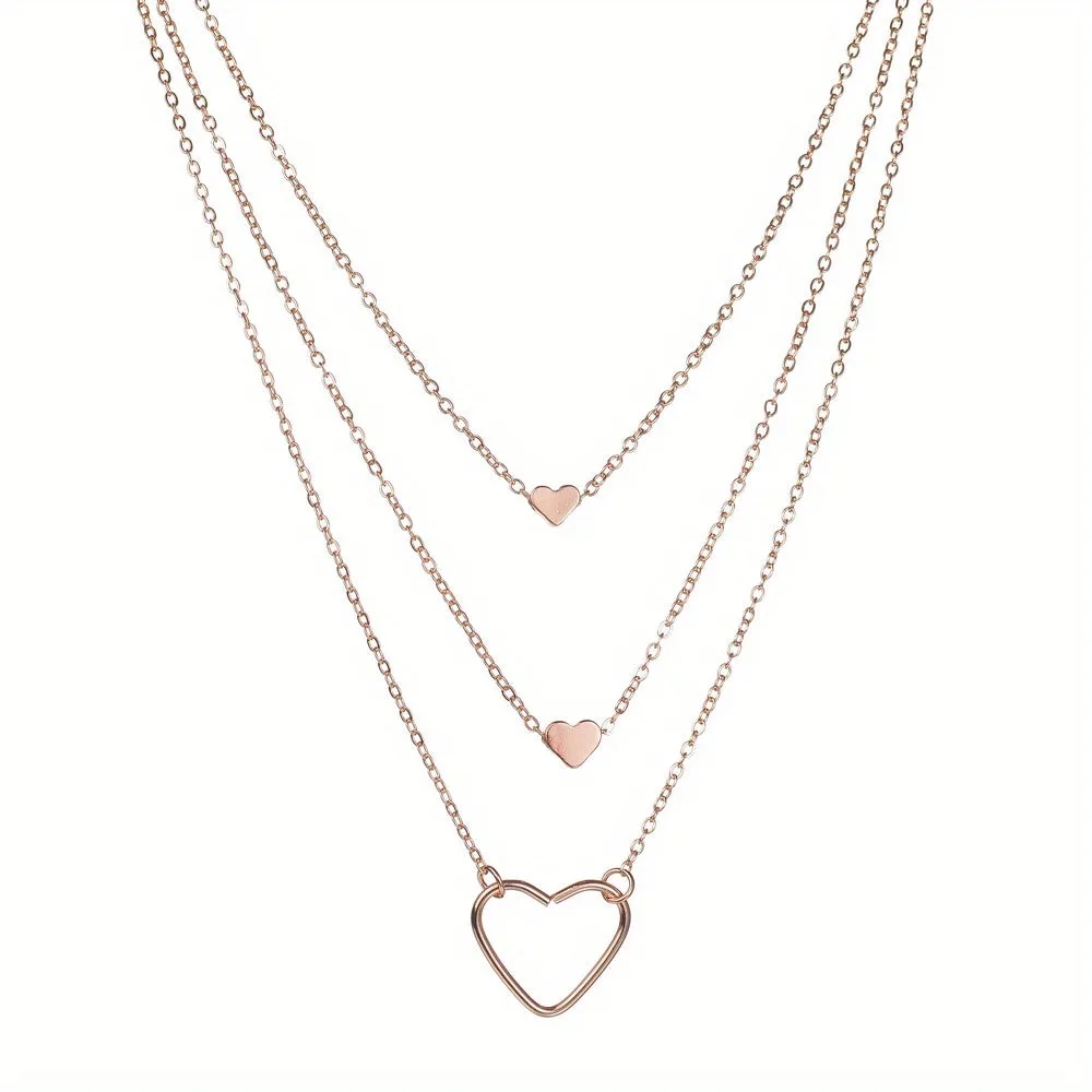 Stylish Alloy Heart Pendant Multilayer Stacking Ladies Necklace Jewelry Gift