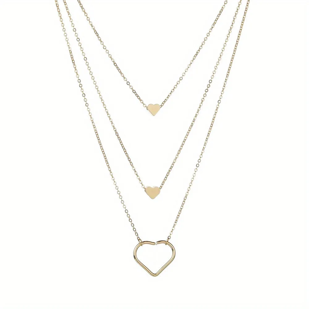 Stylish Alloy Heart Pendant Multilayer Stacking Ladies Necklace Jewelry Gift