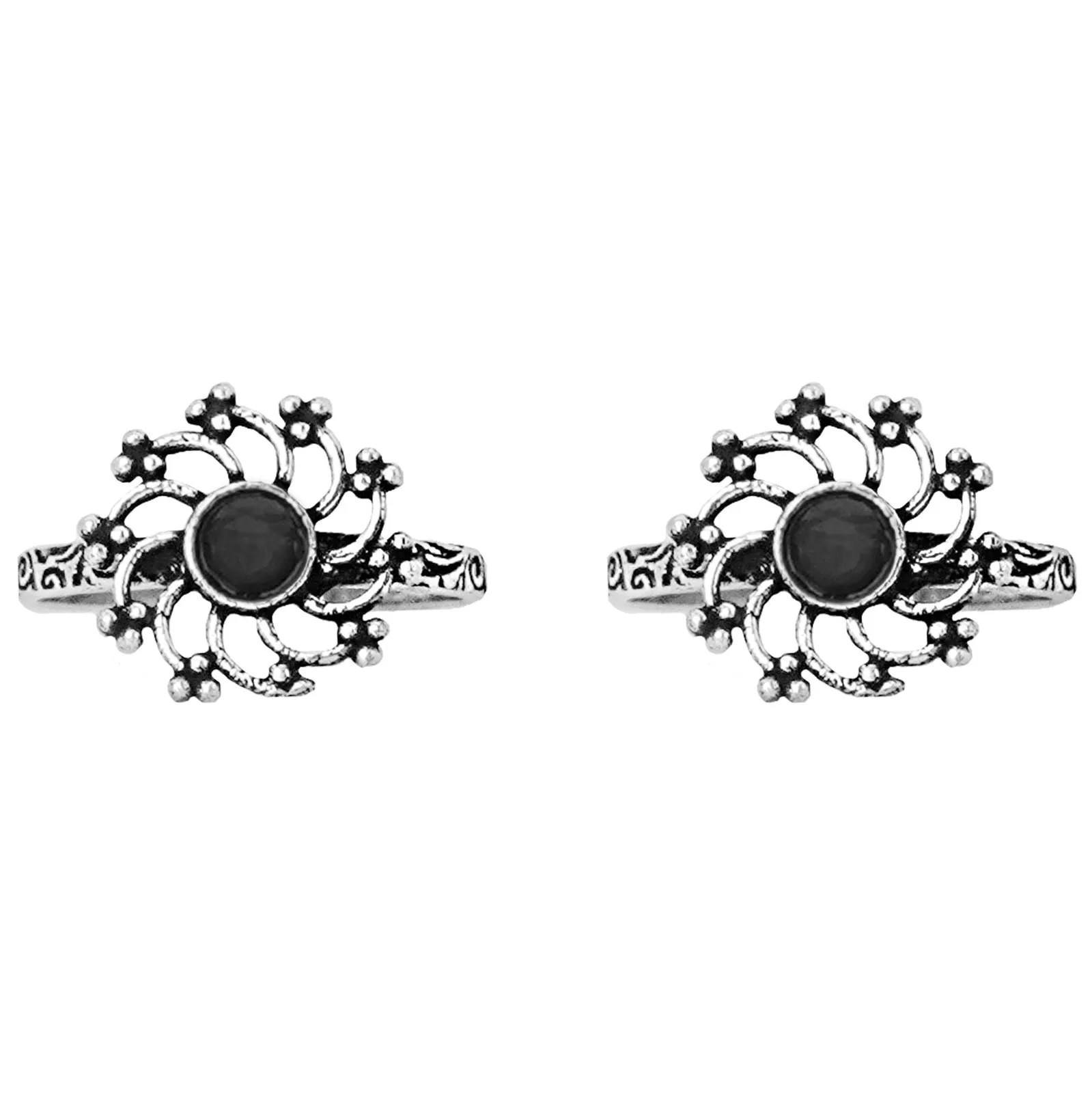 Teejh Dhrishya Black Stone Silver Oxidised Toe Rings