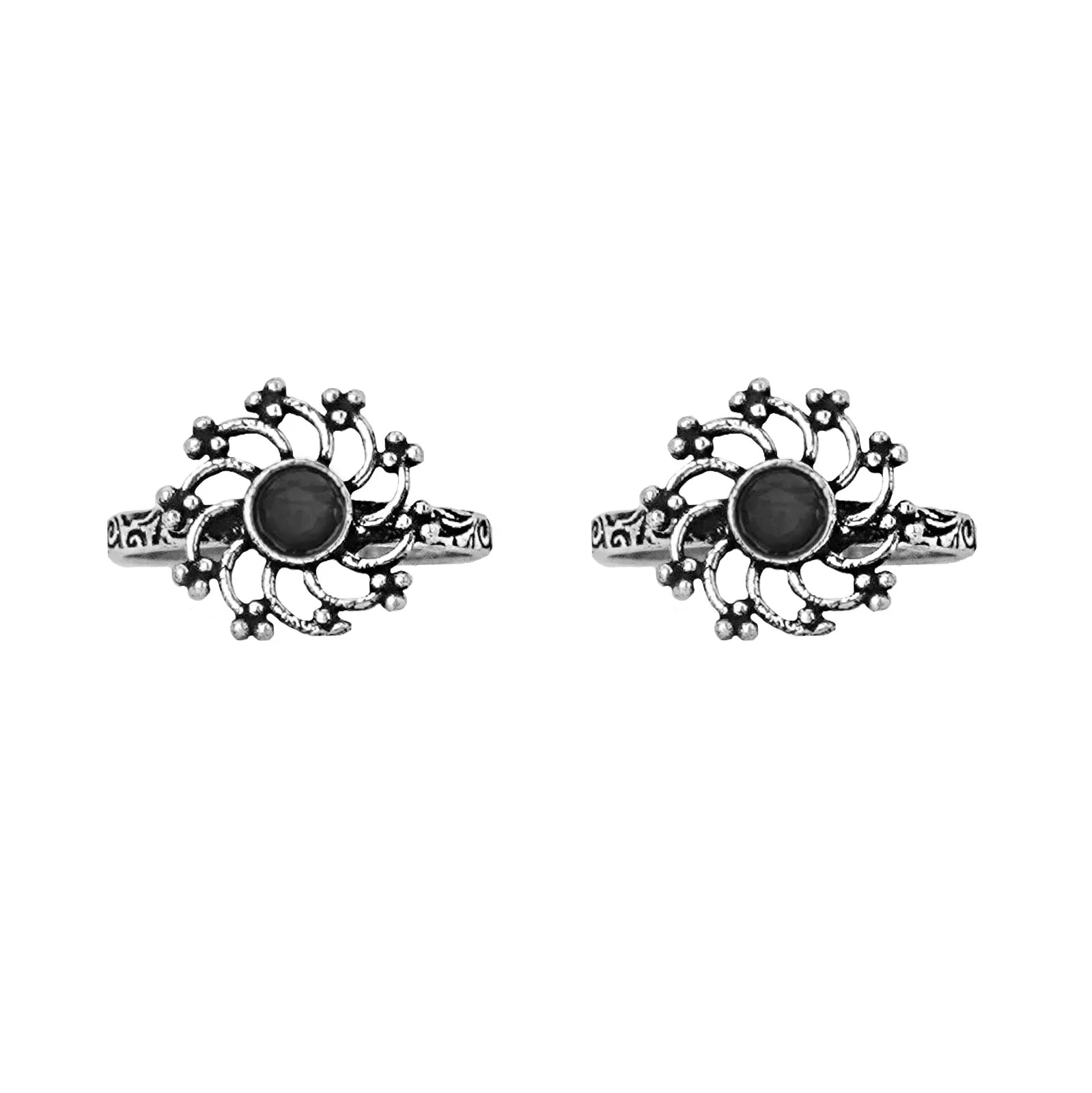 Teejh Dhrishya Black Stone Silver Oxidised Toe Rings