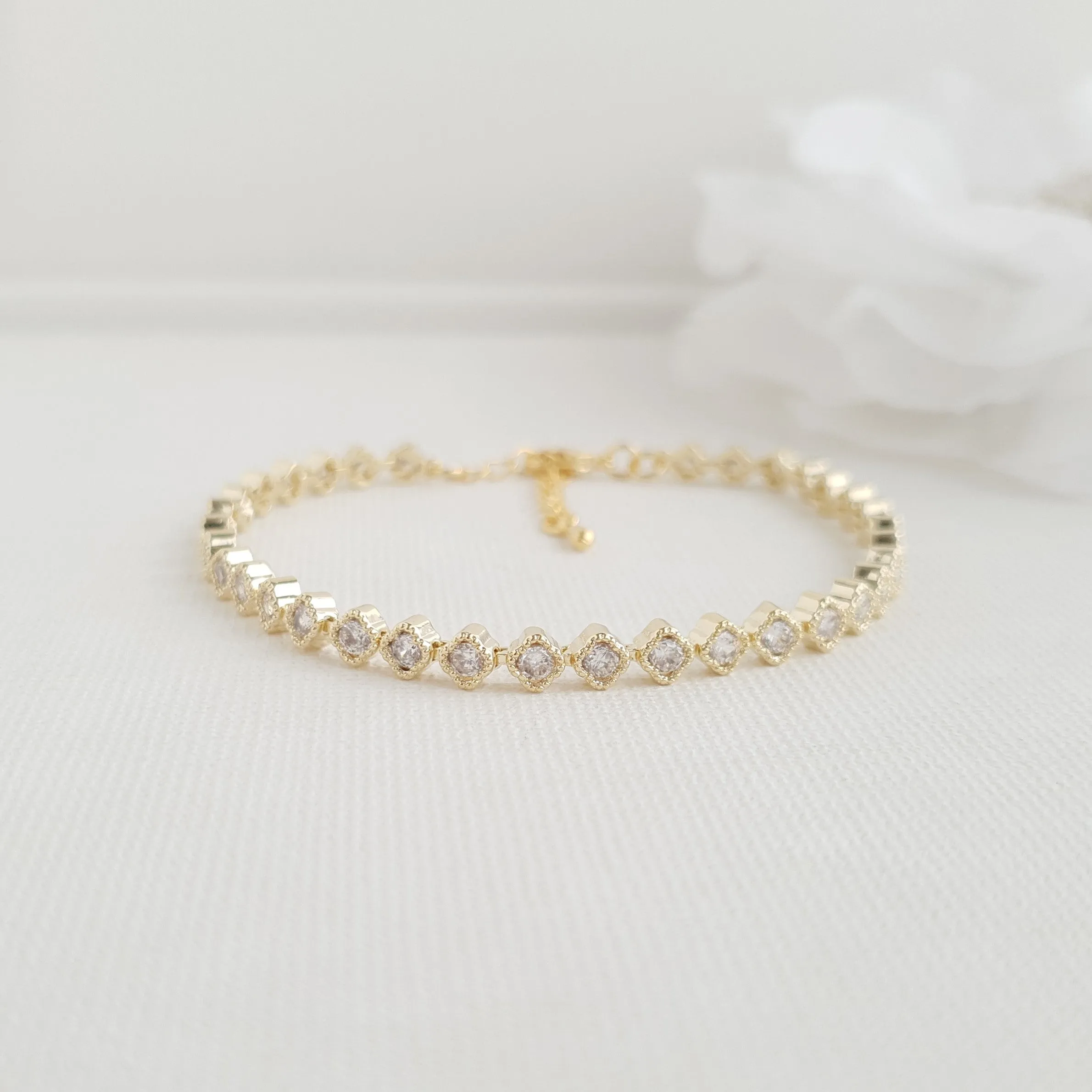 Thin & Slim Gold Tennis Bracelet with Cubic Zirconia - Lisa