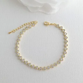 Thin & Slim Gold Tennis Bracelet with Cubic Zirconia - Lisa