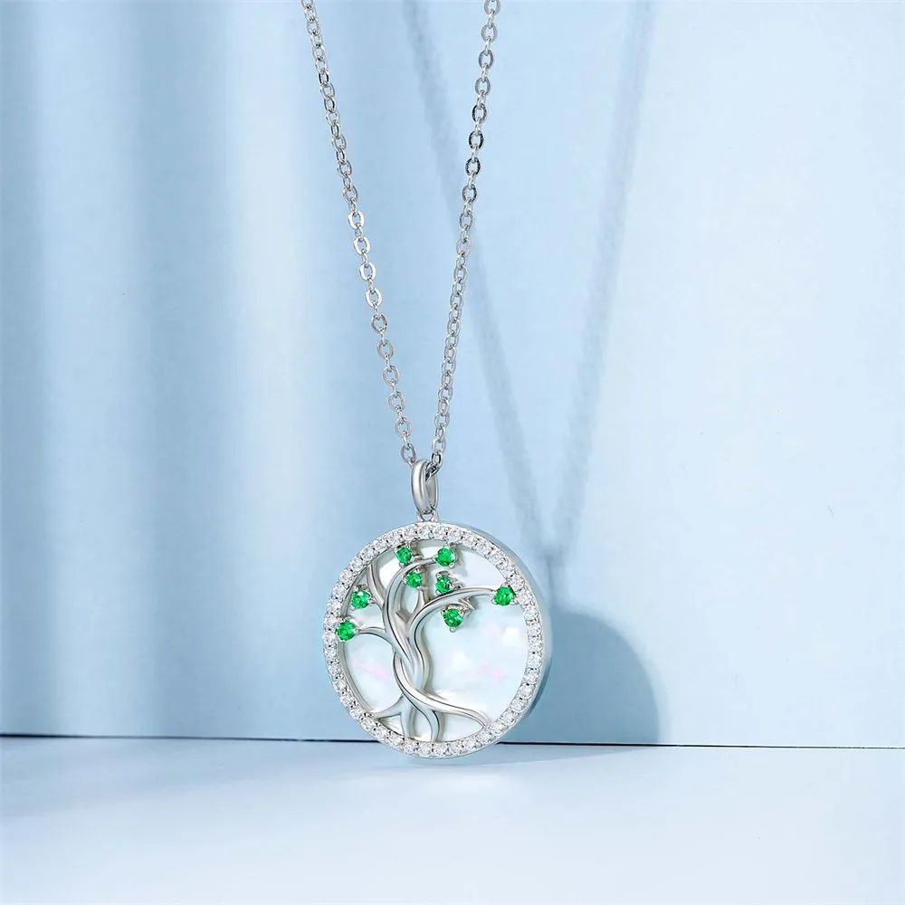 Tree of Life Pendant Necklace White Mother of Pearl for Women 0203