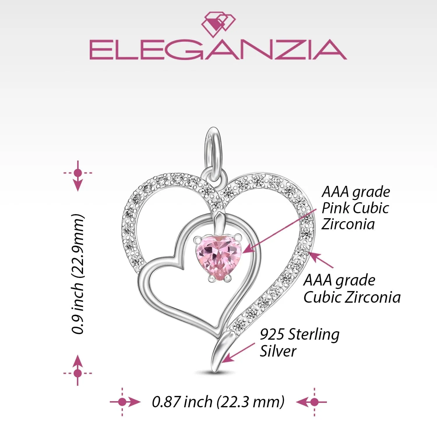 Triple Heart Pendant Sterling Silver with Pink CZ