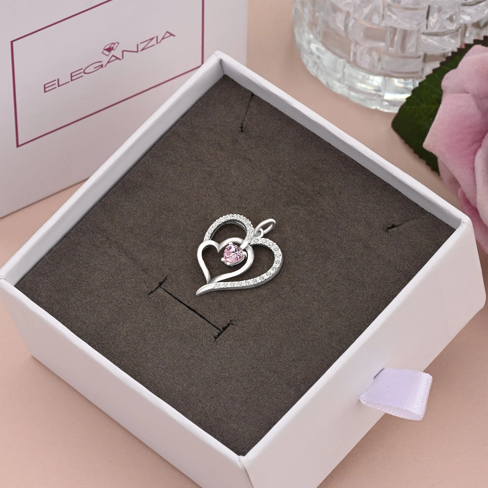 Triple Heart Pendant Sterling Silver with Pink CZ