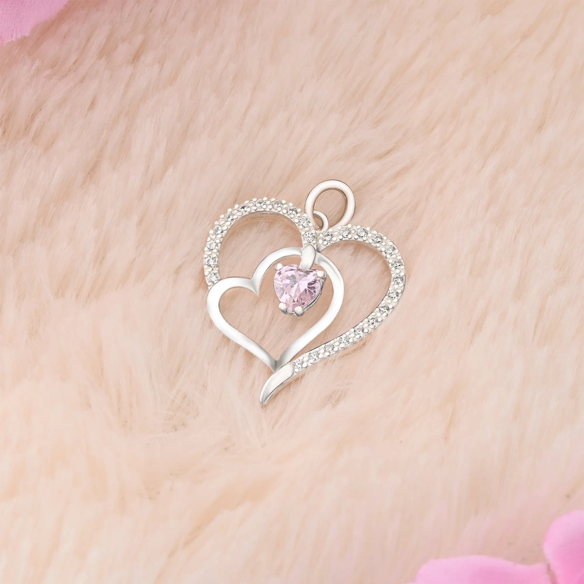 Triple Heart Pendant Sterling Silver with Pink CZ