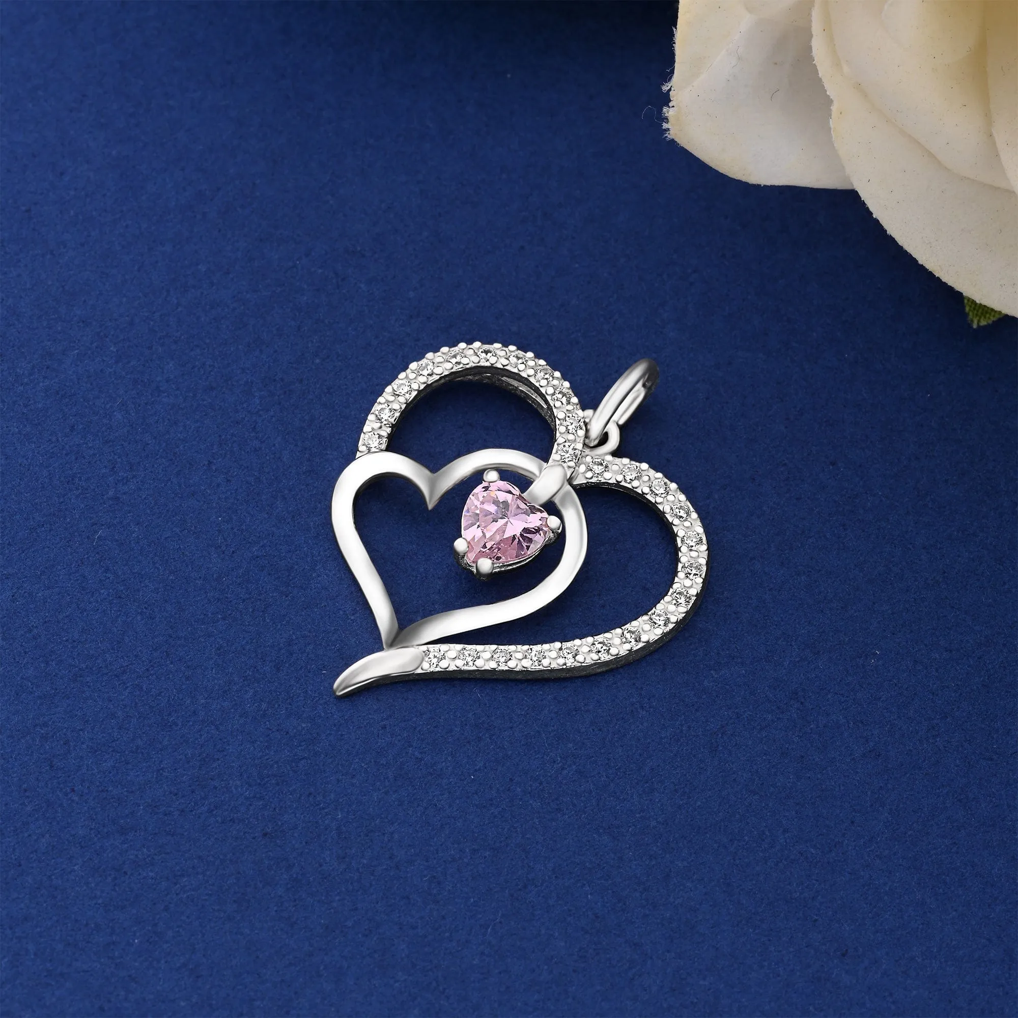 Triple Heart Pendant Sterling Silver with Pink CZ