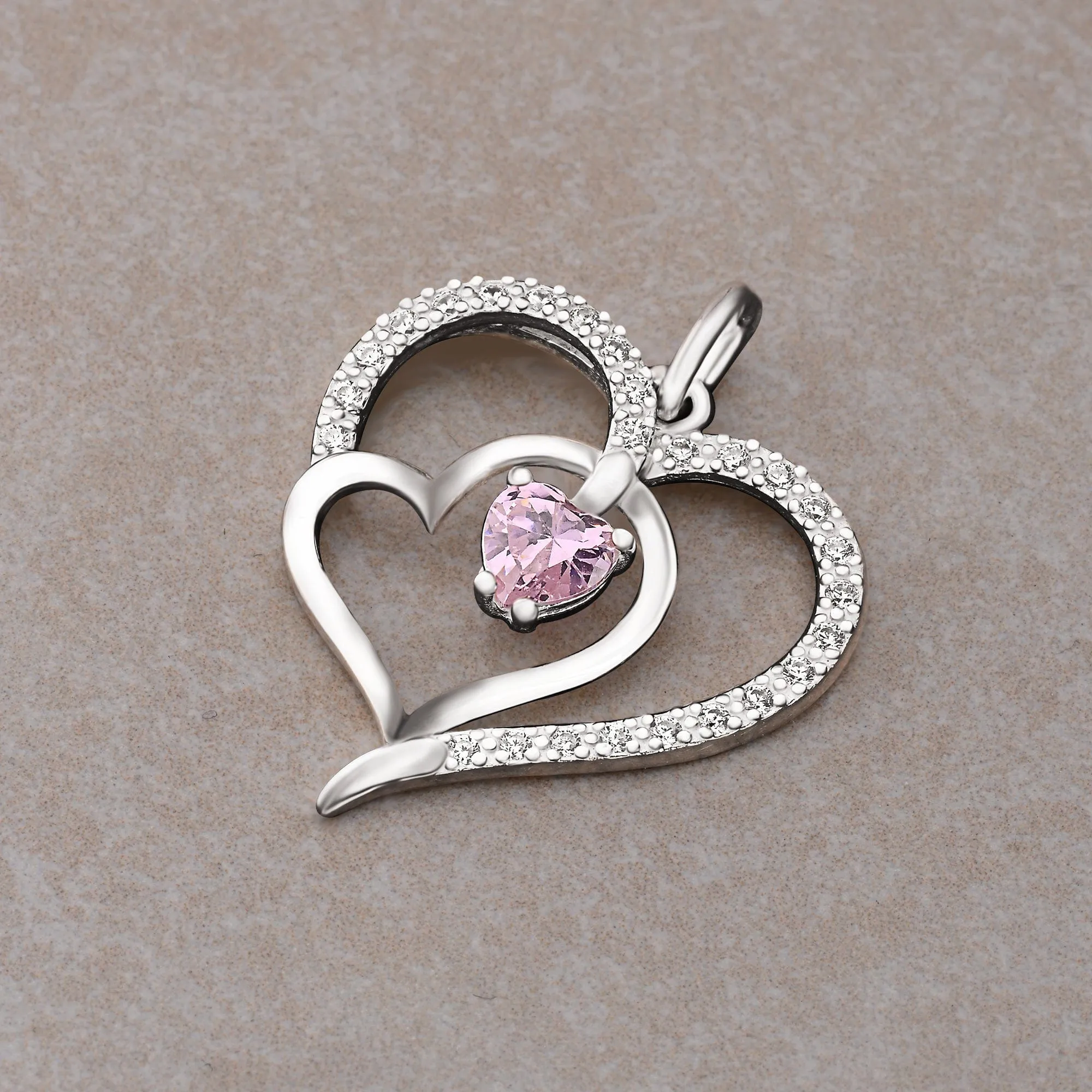 Triple Heart Pendant Sterling Silver with Pink CZ