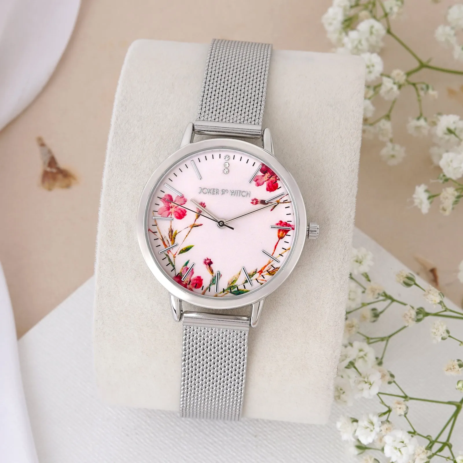 Tygra Silver Printed Dial Mesh Strap Watch