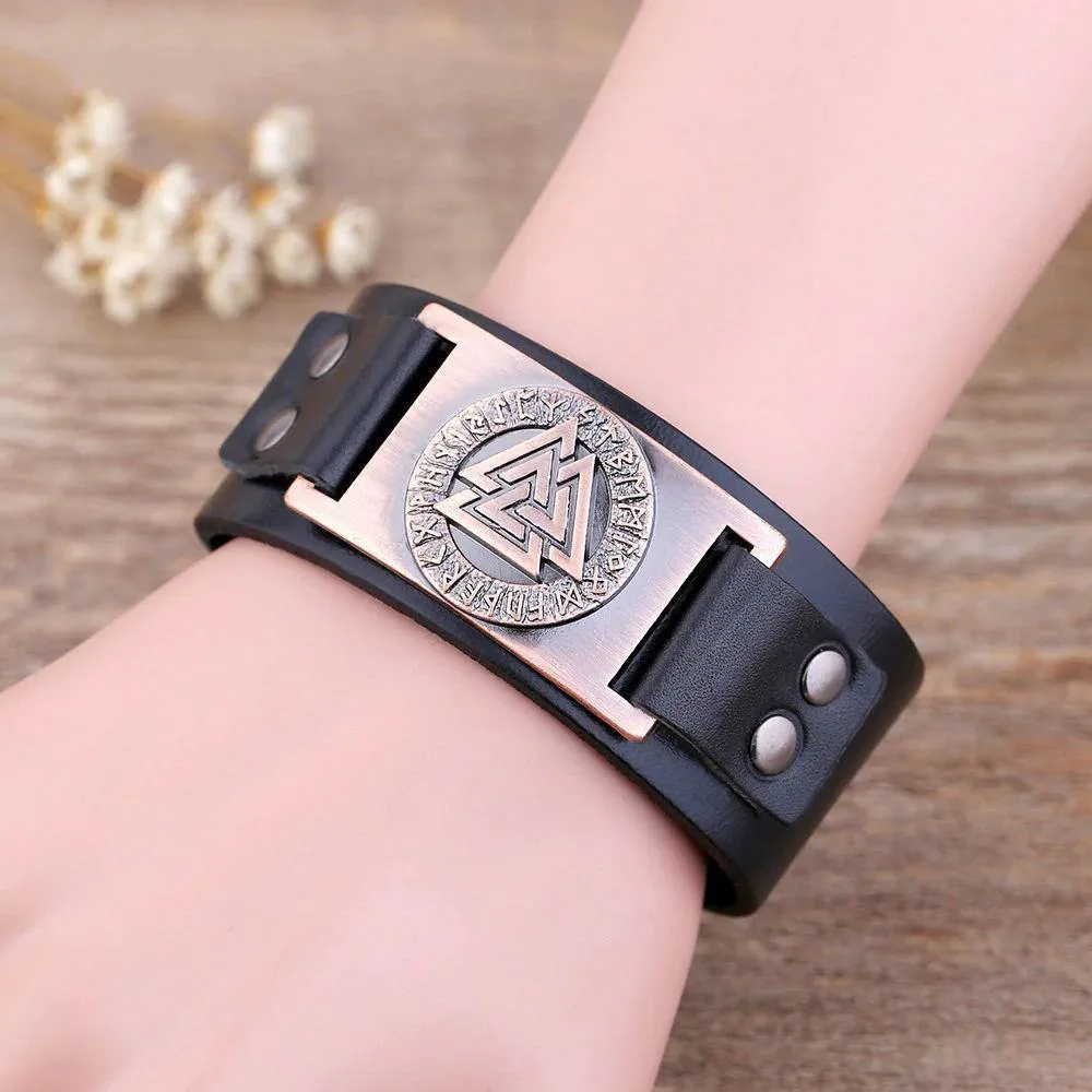 Valknut Leather Bracelet