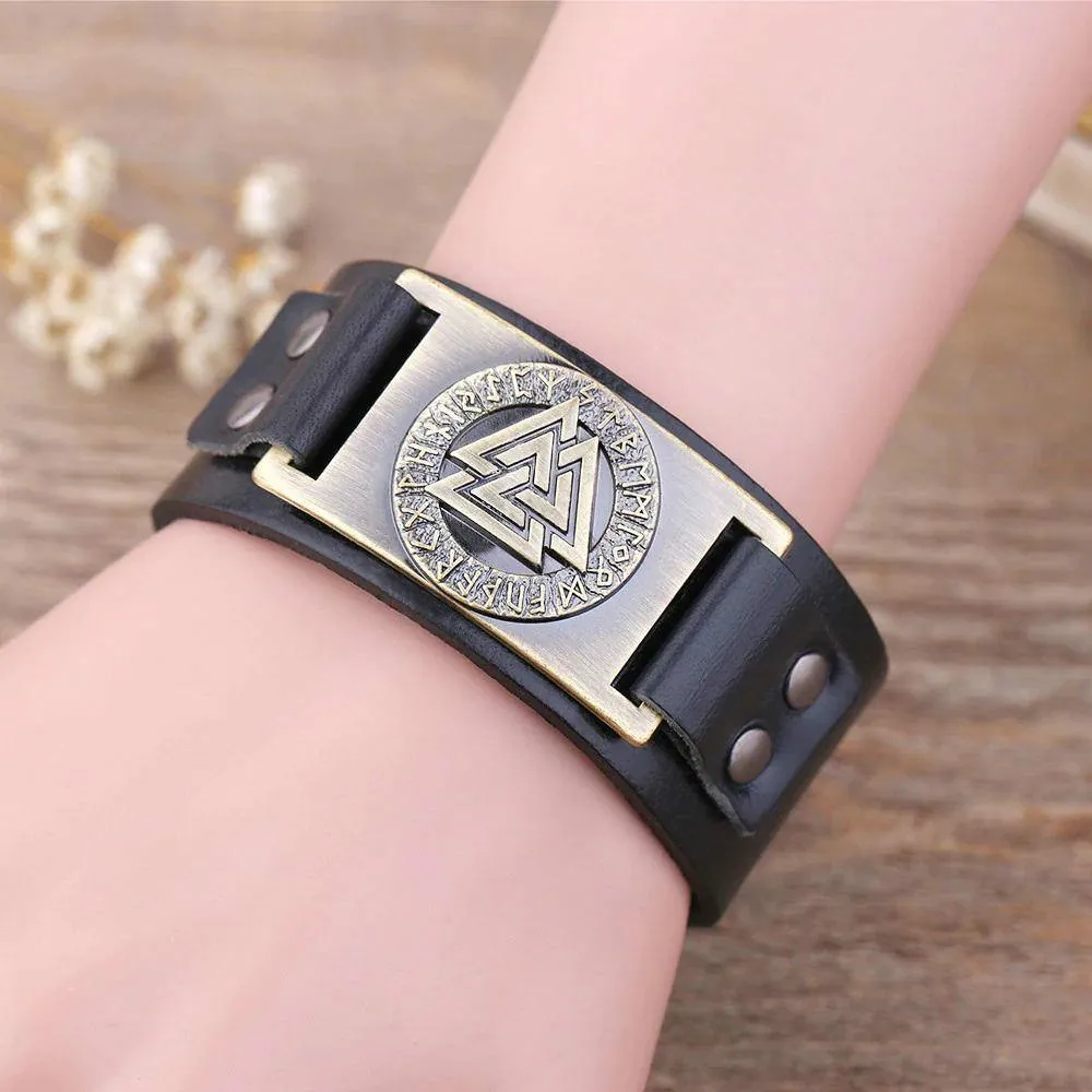 Valknut Leather Bracelet